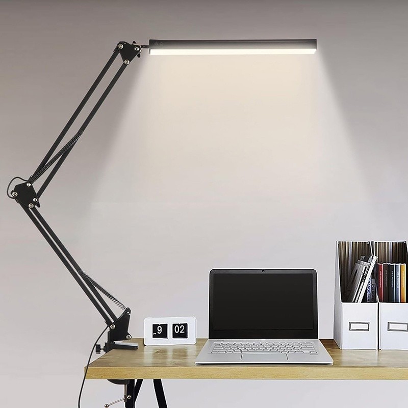 LED Folding Metal Desk Lamp 360° Swing Arm Lamp On Light Clamp 3 Lighting Modes for Study and game
