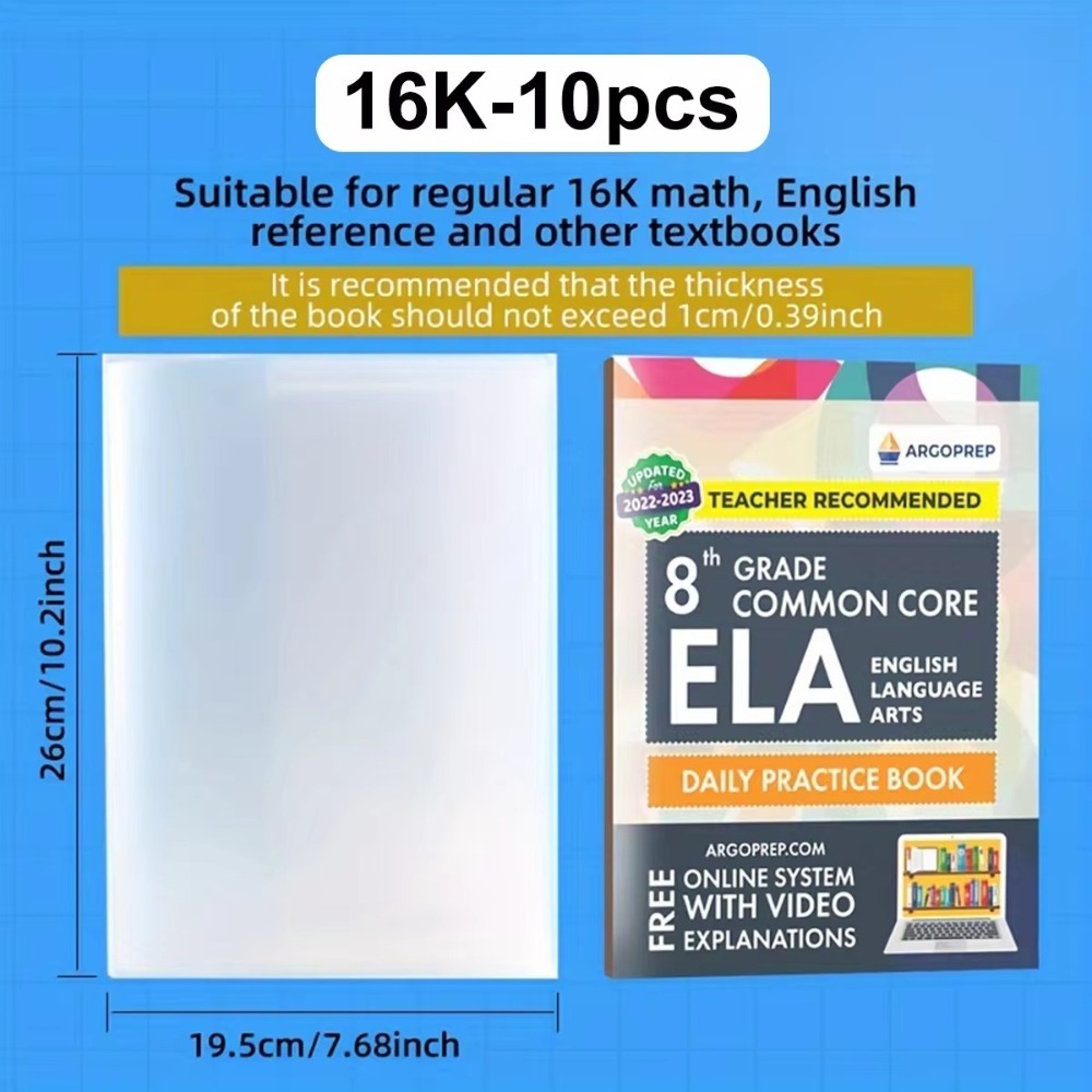 BINGLI 10PCS Self-Adhesive Closure Plastic Book Cover Waterproof Wear-Resistant File Book Protection Cover High Quality A4/16K/A5 Transparent Book Cover
