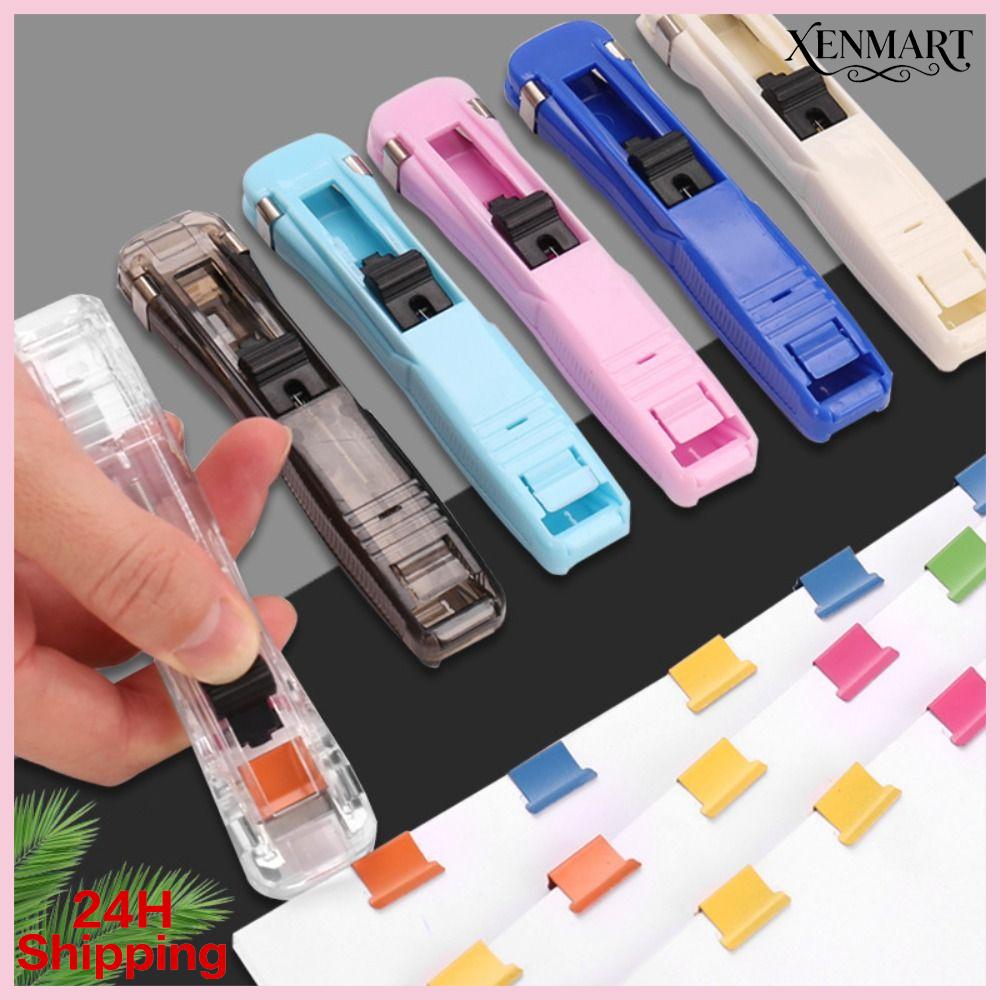 XENMART loại Dụng cụ đẩy kẹp Có thể tái sử dụng Không dấu vết Máy dập ghim tài liệu Đơn giản Đẩy tay Kẹp giấy Quà tặng sinh viên