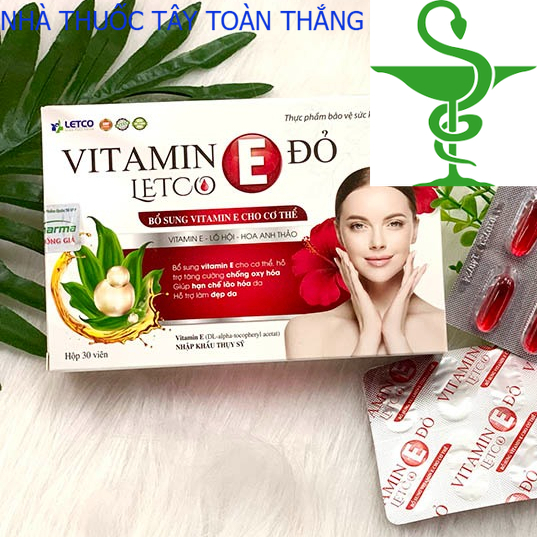 E Đỏ Letco, Vitamin E 500IU, Chống Oxy Hóa, Chống Lão Hóa Da, 30 viên/Hộp