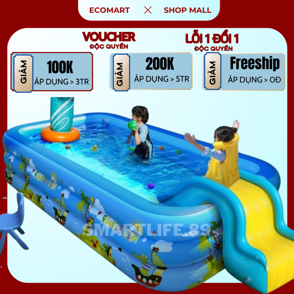  Bể Bơi Cho Bé Hồ Bơi Phao Bơm Hơi 3 Tầng Nhiều Kích Thước Đáy 2 Lớp Chống Trượt Van Xả Nước Tiện Dụng. Phù Hợp mọi lứa tuổi 