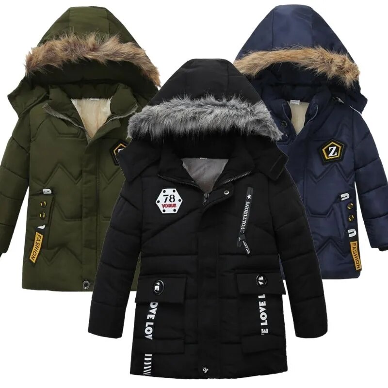 Boy s Hoodie Zipper Winter Coat Warm Brand Children Thick Down Cotton Mid