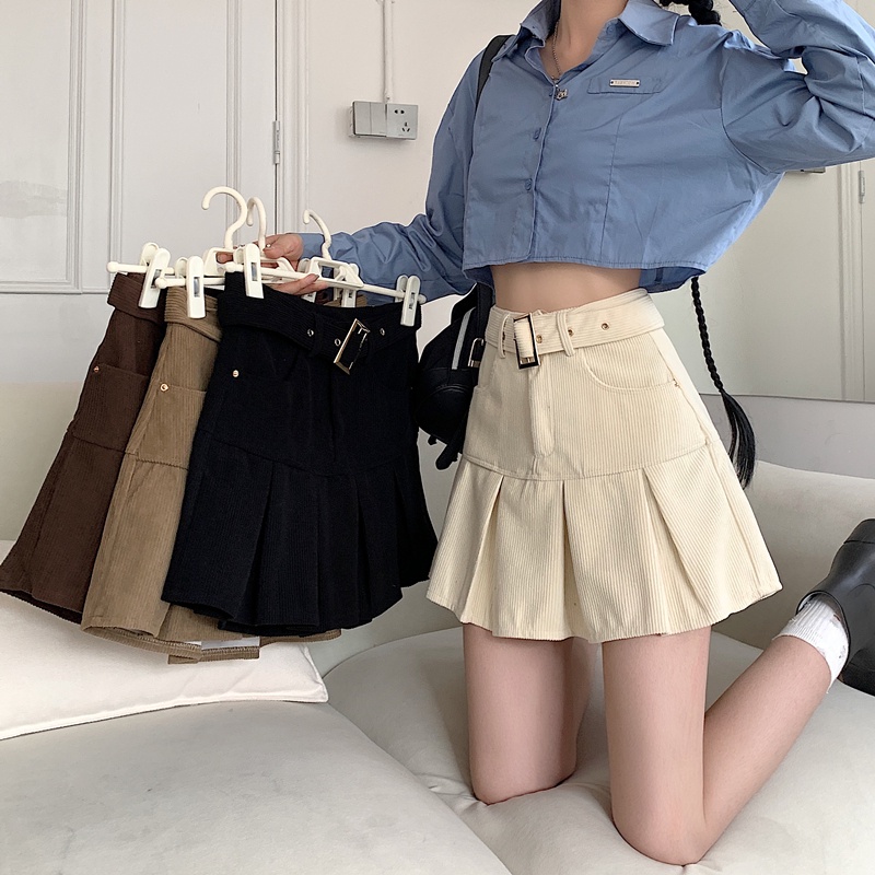Chân váy xếp ly chân váy kèm đai chân váy chữ A chân váy nhung váy nữ thu đông chân váy nhung tăm chân váy sexy