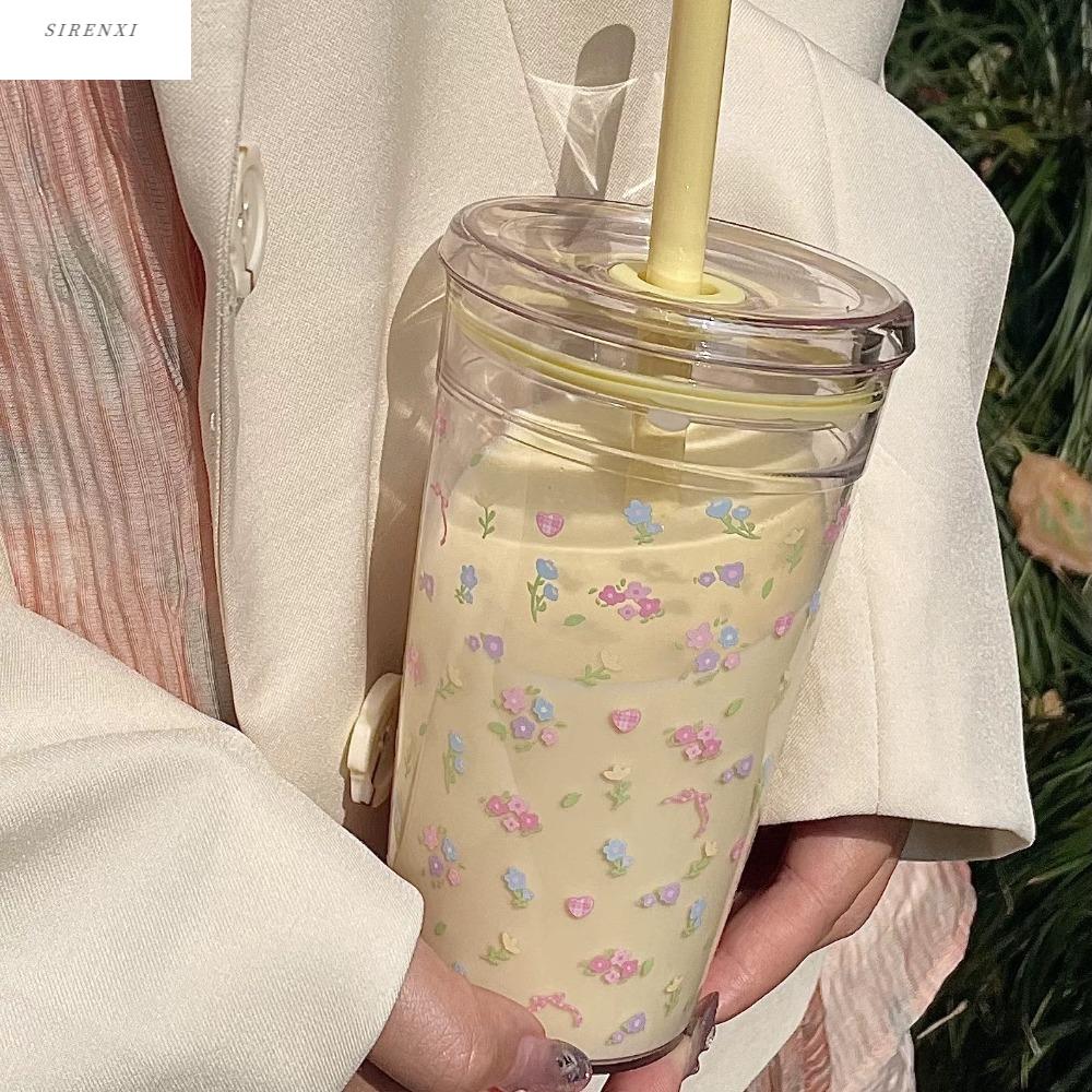 SIRENXI โปร่งใส แก้วหลอดชานม 450มล. นำกลับมาใช้ใหม่ได้ แก้วกาแฟคุณภาพสูง ภาชนะเครื่องดื่ม พลาสติก แก้วน้ำ สำนักงาน ราคา 320 บาท*ส่งฟรี