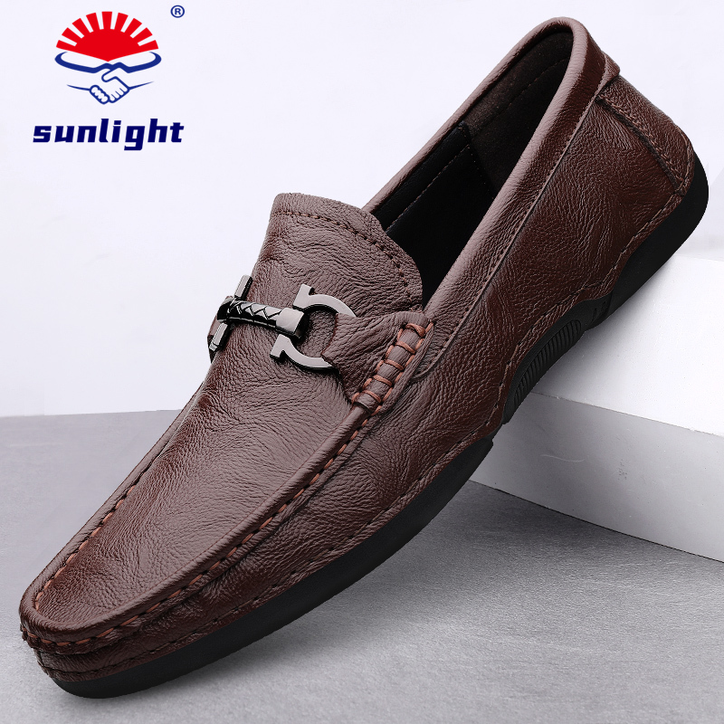 Ánh sáng mặt trời kích thước nhỏ 38 đơn giản thời trang phong cách anh quốc giản dị giày da của nam giới tất cả các trận đấu trọng lượng nhẹ 1 slip-on giày lười hàng ngày thoải mái chống trượt đế mềm ngoài trời giày lái xe