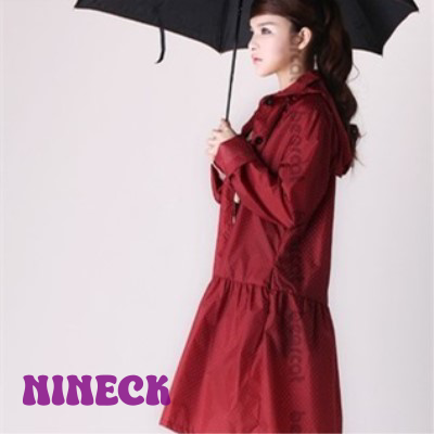 [NINECK] FreeSmily Long Raincoat Polyester Thick Momen girl Rainwear Waterproof Hiking Tour Hooded Rain Coat