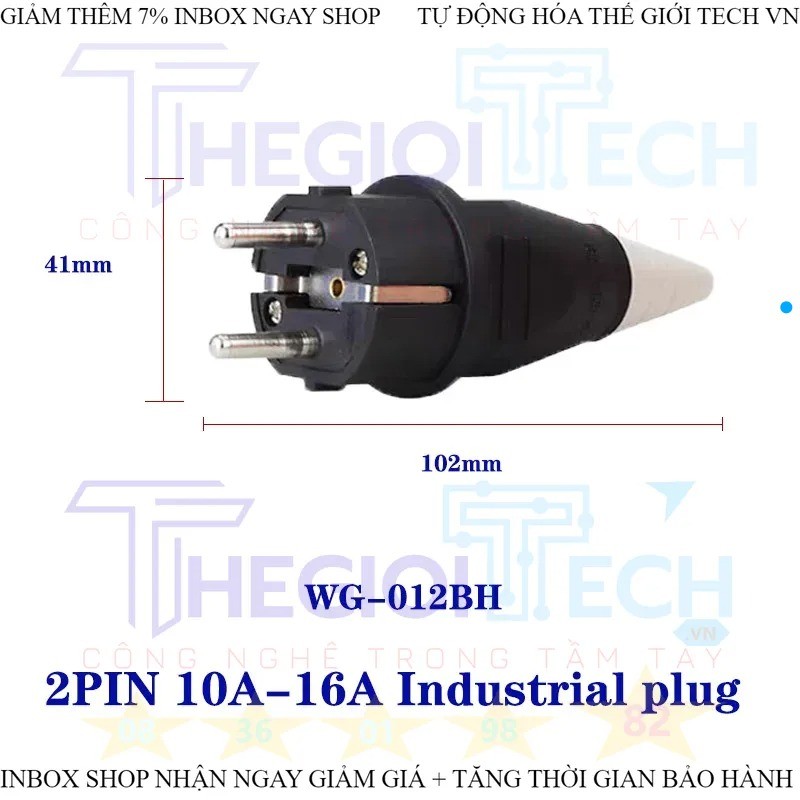 Phích cắm + ổ cắm 2P 16A kết nối kiểu công nghiệp hai lỗ 2 chấu + PE chống nước và chống bụi treo tường ổ cắm 220V 1 PHA TGT - WG-012BH