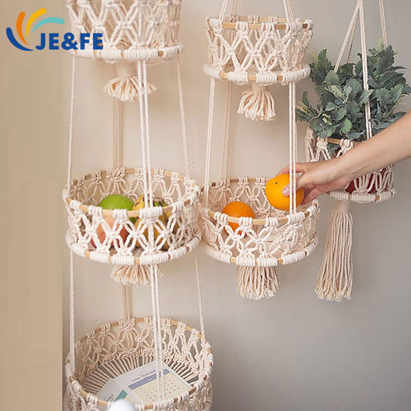 Storage basket Hand-woven cotton rope storage basket Kitchen fruit and