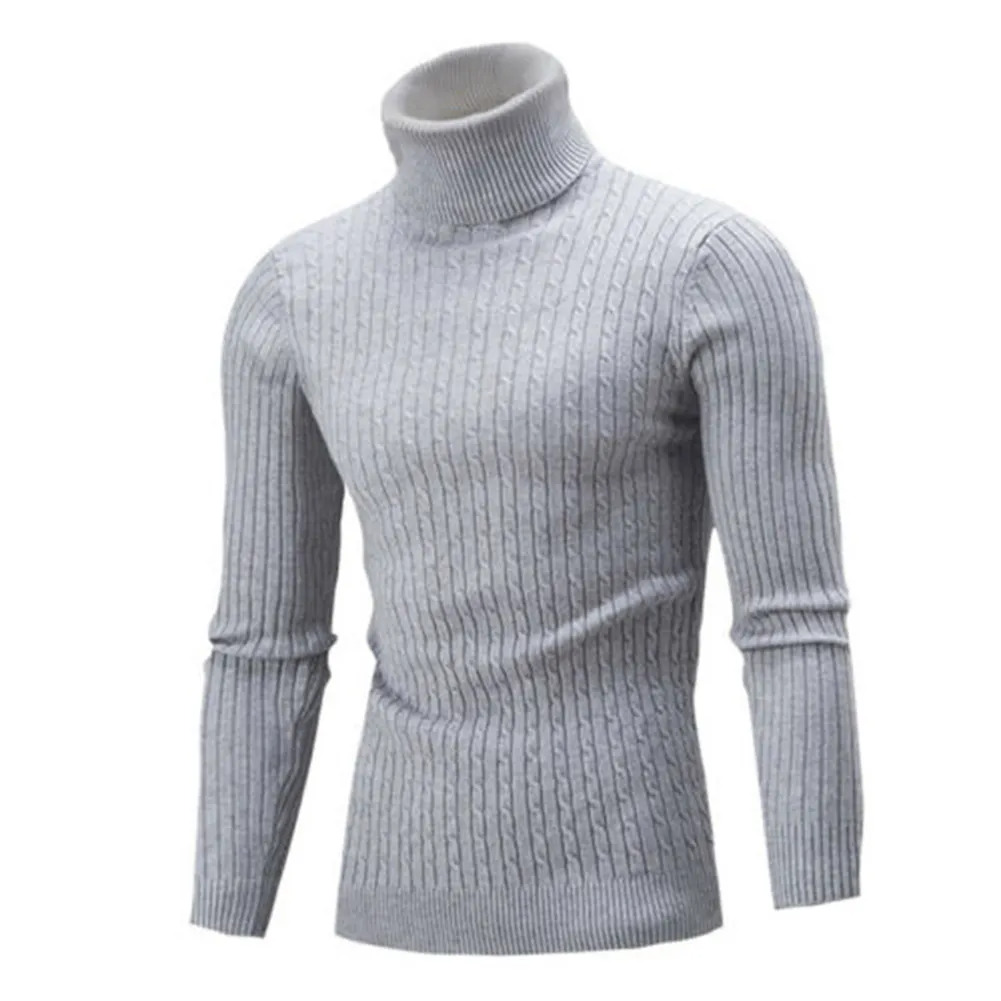 Casual Men Winter Solid Color Turtle Neck Long Sleeve Twist Knitted Slim Sweater Men's Knitted Sweaters Pullover Men999_voghion.com