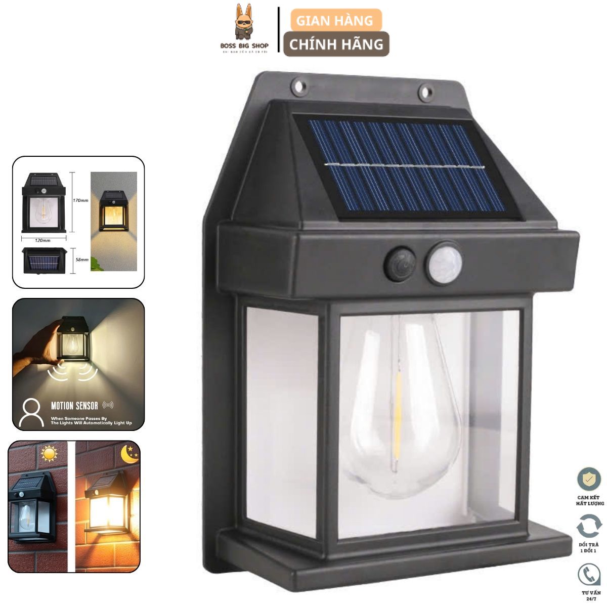 Đèn LED Tích Điện Năng Lượng Mặt Trời Treo Tường Chống Thấm Nước Có Cảm Biến Chuyển Động Thông Minh