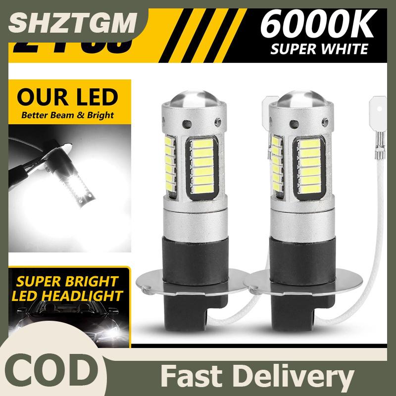 SHZTGM 2 cái xe H3 LED Đèn sương mù công suất cao Đèn ban ngày Chạy ánh sáng bóng đèn siêu sáng 6000K trắng đèn