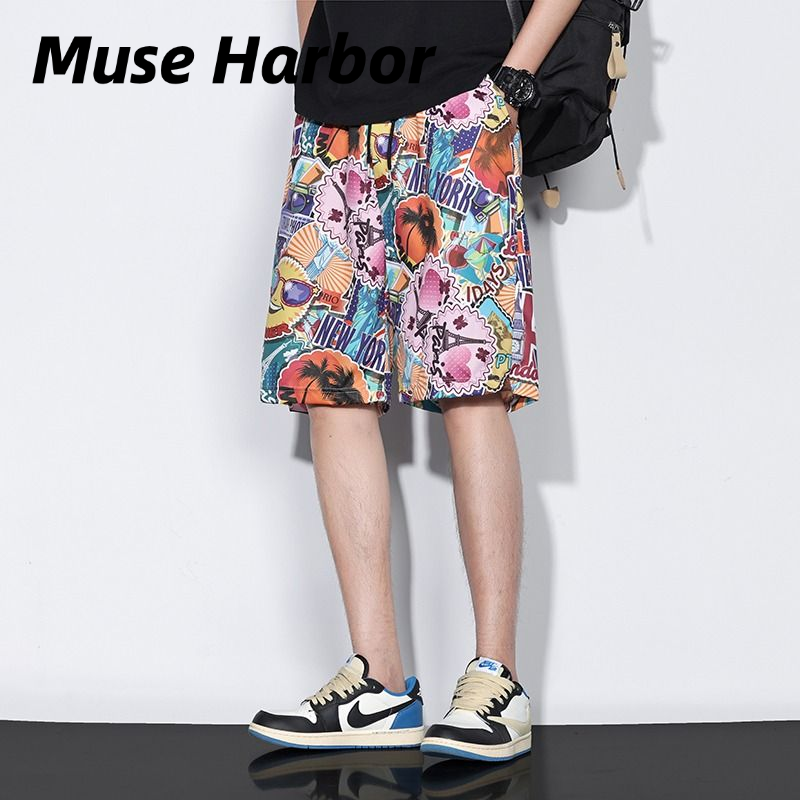 Muse Harbor กางเกงขาสั้นผู้ชายลายการ์ตูนสำหรับวันหยุดริมทะเล ราคา 92 บาท*ส่งฟรี