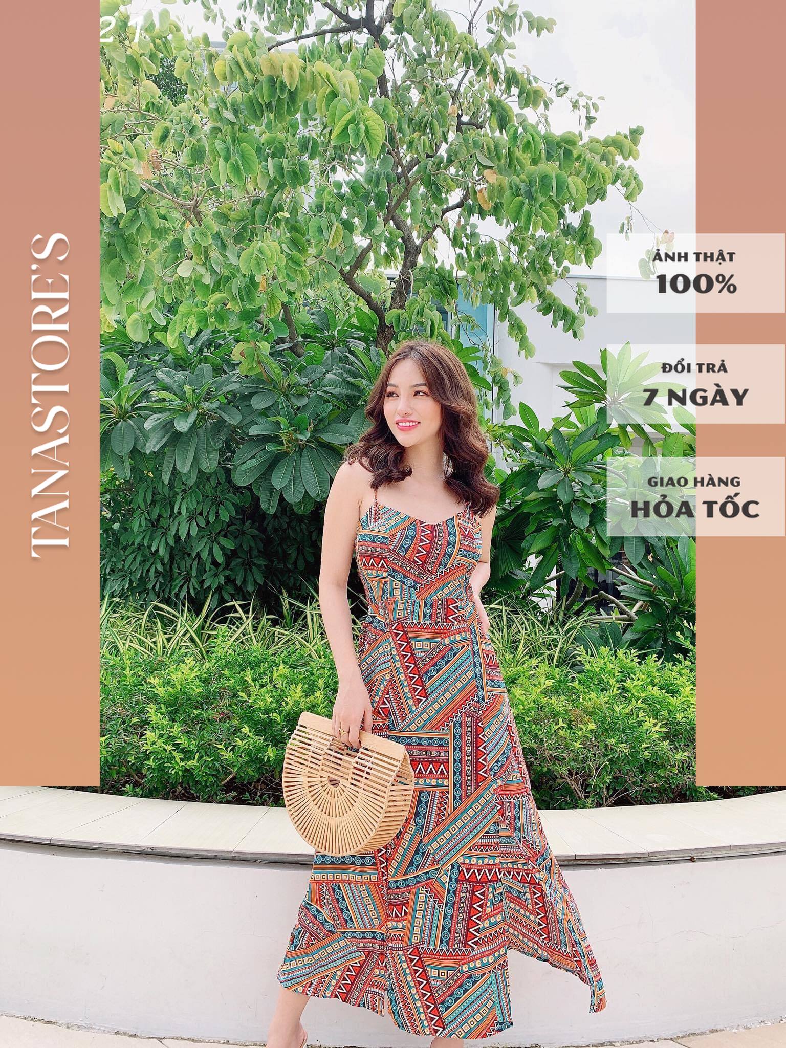 Đầm maxi thổ cẩm đan dây lưng siêu xinh