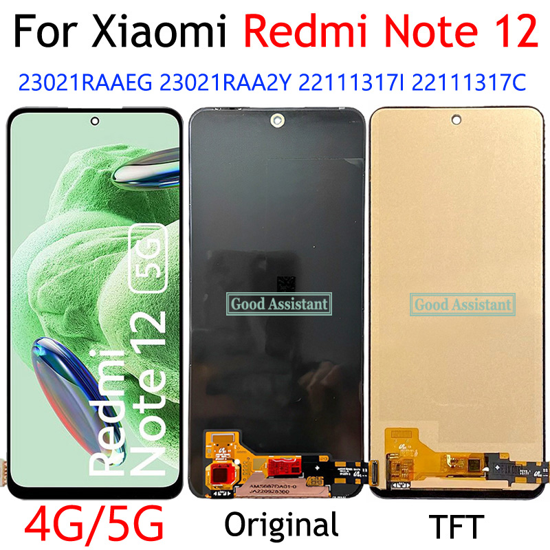 Ban đầu AMOLED TFT 6.67 inch cho Xiaomi Redmi Note 12 4g 23021raaeg 23021raa2y 23027rad4i 23028ra60l note12 5g 22111317i 22111317G Màn hình LCD Bộ linh kiện số của màn hình cảm ứng