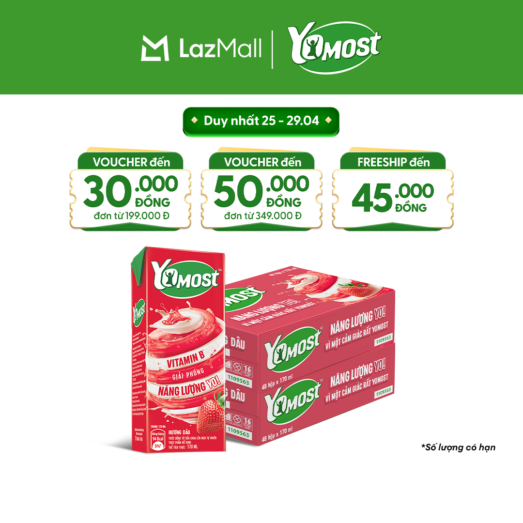 Combo 2 Thùng 48 Hộp Sữa Chua Lên Men Tự Nhiên Yomost Hương Dâu 170ml (48x170ml)