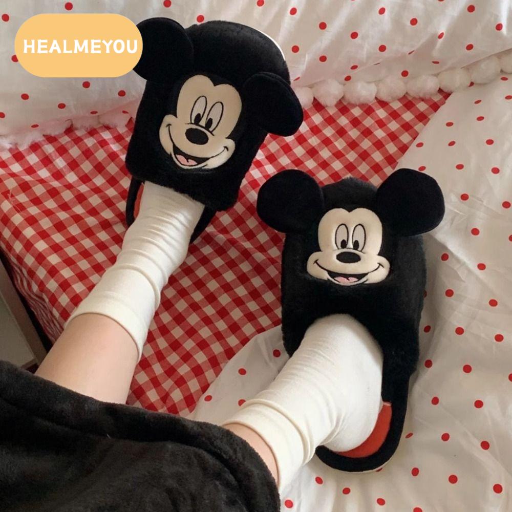 HEALMEYOU น่ารักน่ารักๆ รองเท้าแตะลายมิกกี้เมาส์ฤดูหนาว น่ารักมากๆ นุ่มนุ่มๆ สไลด์ตุ๊กตามินนี่เมาส์ เงียบไร้เสียง Plushy รองเท้าแตะคู่รักขนปุย ห้องนอนและห้องนอน ราคา 459 บาท*ส่งฟรี