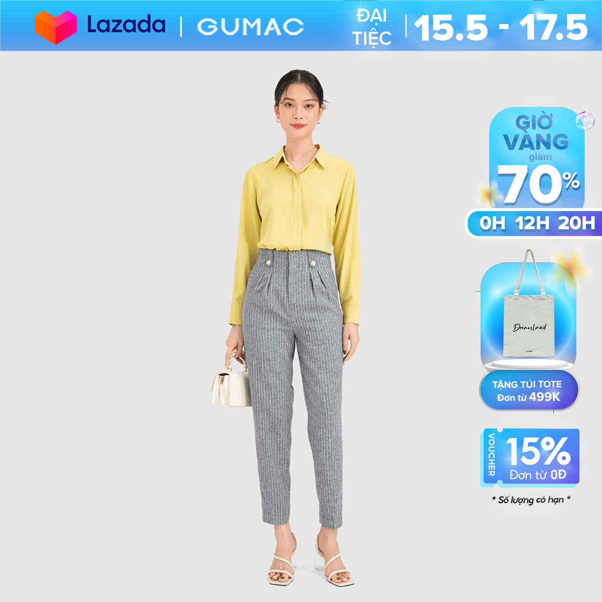 Quần tây baggy gumac, quần lưng liền ống đứng, túi xéo qc09077