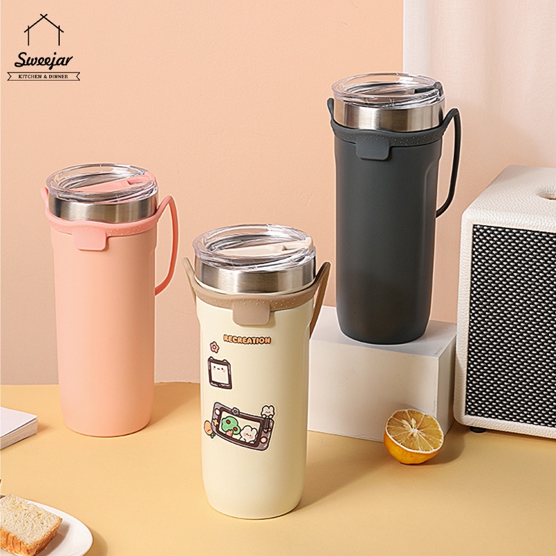 [Đẹp] Bình giữ nhiệt sweejar 304 Cốc cách nhiệt bằng thép không gỉ chai nước tay cầm di động với cốc cà phê rơm 550ml/710ml