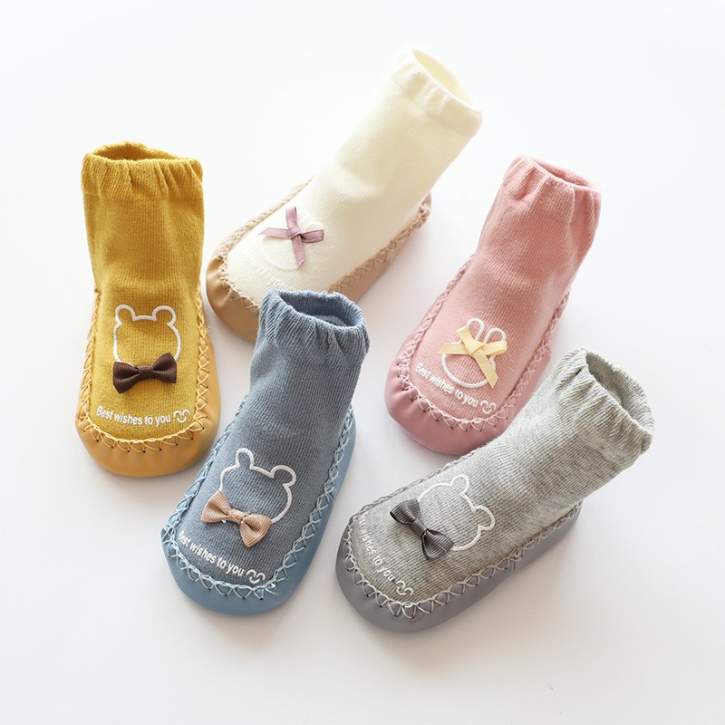 Baby Floor Socks with Bow Cartoon Baby Toddler Shoes and Socks Soft Bottom