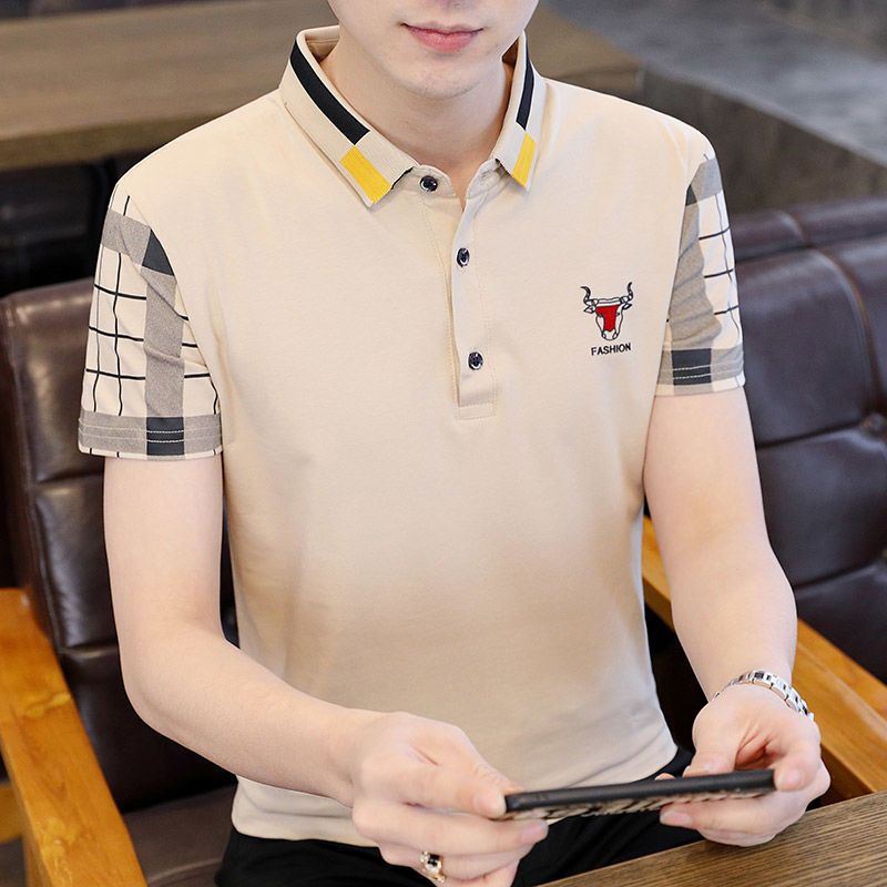 Sonix [Chất lượng cao] Áo Polo ngắn tay cotton Áo Sơ Mi Nam Áo Cổ LậT in hình bò hợp thời trang Hàn 