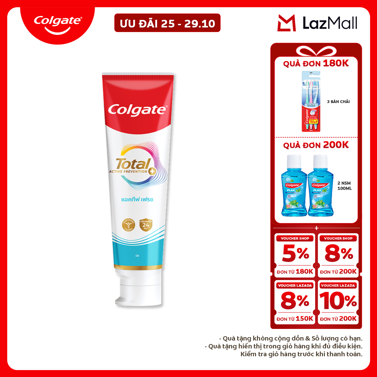 [MỚI] Kem đánh răng Colgate Total sạch sâu bảo vệ, ngăn ngừa 8 vấn đề răng miệng 150g/ tuýp