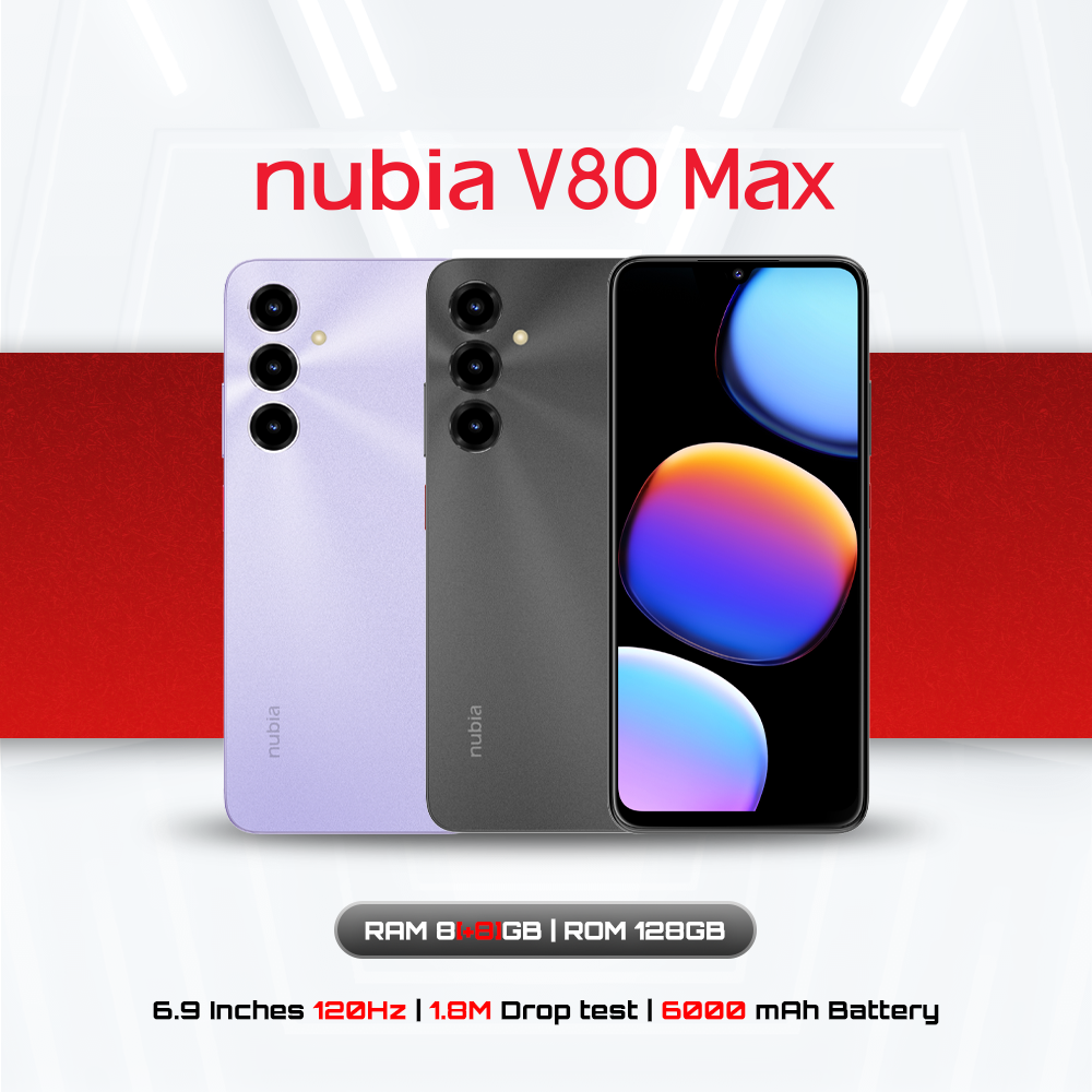 Nubia V80 Max 4+128Gb, Expandable Ram up to 8Gb - 6000Mah Battery L 6.9 Inch 120Hz Screen L Durable Design L Ip64 Waterproof and Dustproof, 18-Month Warranty from Thai Center. ราคา 3,999 บาท*ส่งฟรี