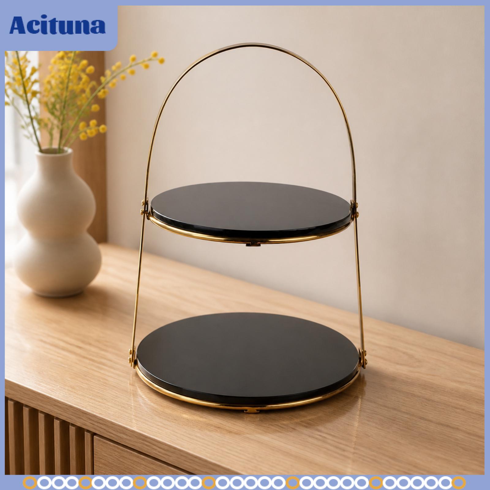 ชุดจานชามและแก้วน้ำบนโต๊ะอาหาร Acituna ตกแต่งถาดโลหะ 2 ชั้นเสิร์ฟขาตั้ง Black Gold Tone จอแสดงผลสำหรับ Home Kitchen Tabletop Organization ราคา 5,953 บาท*ส่งฟรี