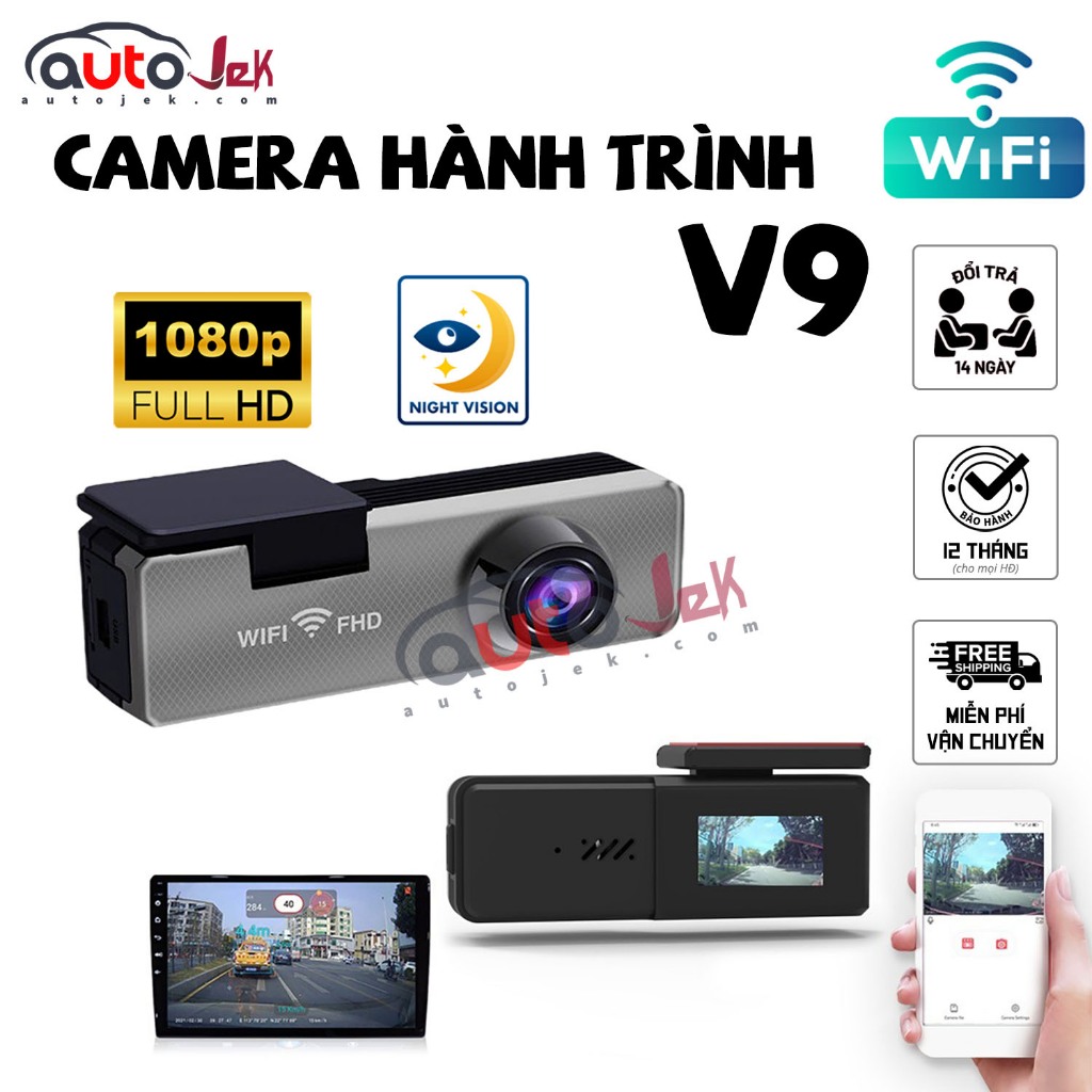 Camera hành trình wifi v9 - hiển thị tốc độ, full hd 1080p, kết nối wifi - kết nối màn hình android, xem qua điện thoại