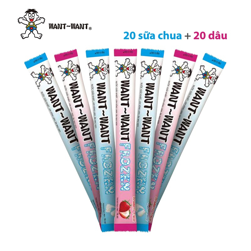 [10 YOGURT +10 DÂU] Bòn bon kem đá - Nước giải khát Want Want - Tết ăn vặt siêu ngon