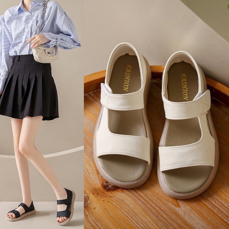 BW Dép Đế Bằng Mùa Hè Thoáng Khí Đáy Mềm Đầu Tròn Chống Trơn Trượt La Mã Giày Đi Biển Nữ Size Lớn