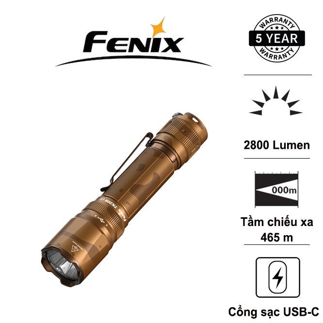 Đèn pin fenix tk20r ue sáng 2800 lumen chiếu xa 465m cổng sạc usb-c công tắc xoay chiến thuật