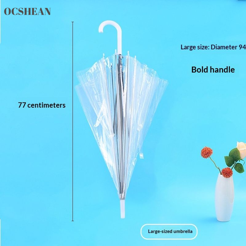 OCSHEAN Transparent Long Handle Umbrella Thickened Skeleton Semi-automatic Folding Outdoor Rain Or Shine Dual-Use Umbrella ราคา 62 บาท*ส่งฟรี