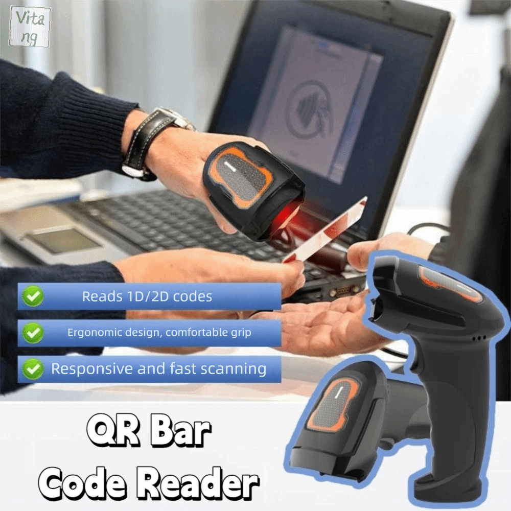 VITANG Cáp dữ liệu 1.8 mét Máy quét mã vạch 2D Quét nhanh Đa hướng Đầu đọc mã vạch QR Di động Thiết bị quét Máy quét mã vạch cầm tay Quản lý hàng tồn kho