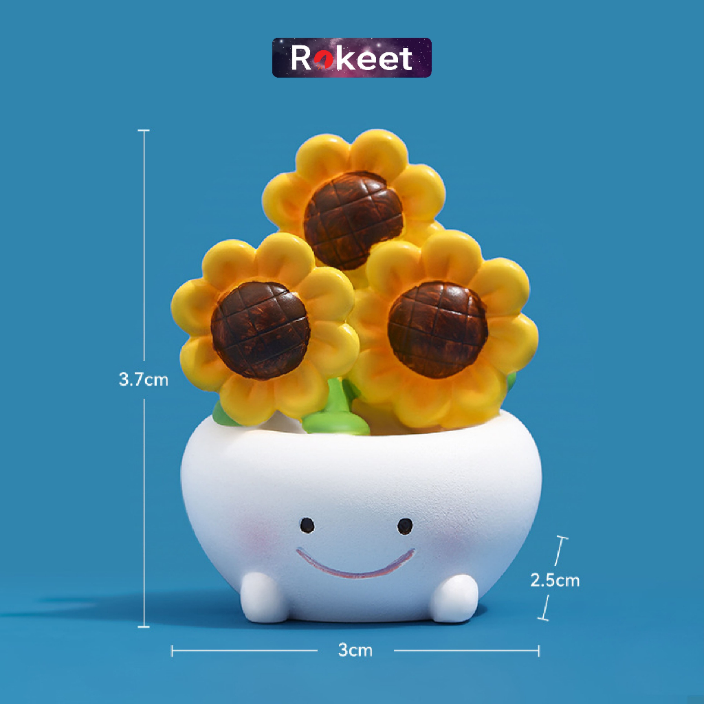 Rokeet Mini Pot Tanaman Hias Lucu Dekorasi Meja Kerja Belajar Unik Pereda Stres