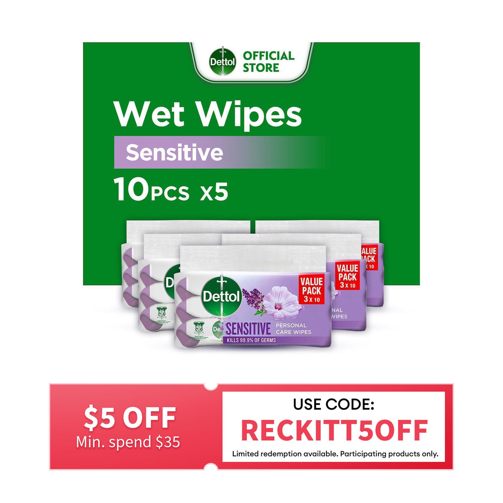 Dettol Anti Bacterial Wet Wipes Sensitive 10S - Bundle Of 5