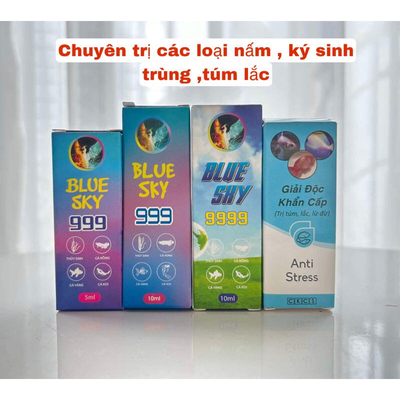 Blue sky - sản phẩm chuyên đặc trị các loại nấm ,ký sinh trùng , túm lắc , khử trùng bể cá , dưỡng cá đi xa ,thối thân