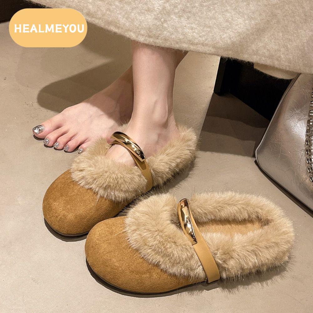 HEALMEYOU หัวกลม รองเท้าแตะอุ่นลายเสือดาว นุ่มนวล หนังกลับ รองเท้าแตะขนแกะคอรัล สะดวกสบาย แบบสบายๆ รองเท้าฤดูหนาวสไตล์เรโทร ผู้หญิง ราคา 415 บาท*ส่งฟรี