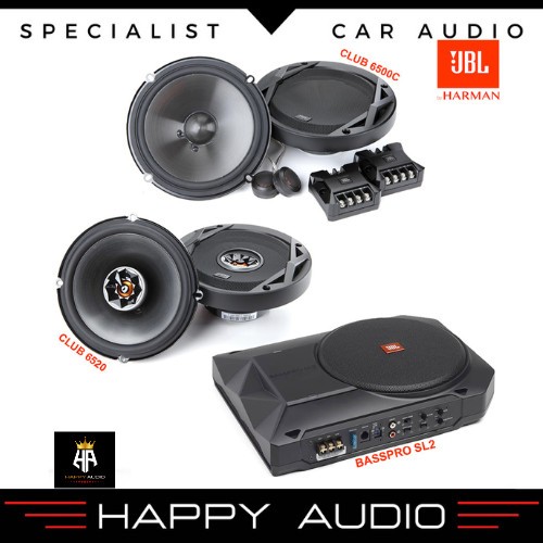 PAKET AUDIO MOBIL FULL SET SOUND SYSTEM JBL CLUB SPEAKER SPLIT 2-WAY CLUB 6500C + COAXIAL CLUB 6522 + SUBWOOFER AKTIF KOLONG JOK BASSPRO SL2 SL 2 8" ACTIVE UNDERSEAT SUB BUILT IN POWER AMP BY HARMAN KARDON - YUNIC STORE01 Harga 7,020,000 rupiah*Gratis Ongkir