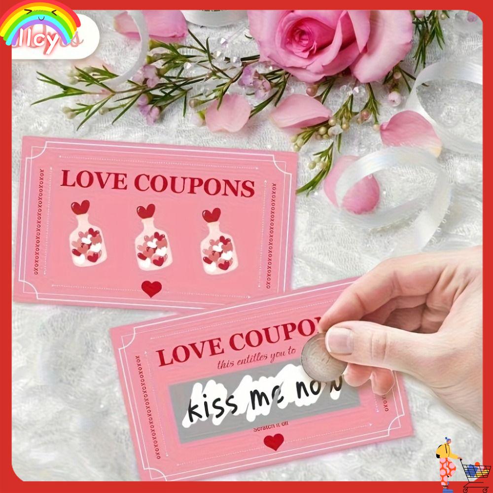 LLCY 30PCS Tương tác cặp đôi Thẻ cào ngày Valentine Màu hồng Tự làm Thẻ cào may mắn Sáng tạo Lãng mạn Vé thưởng cho các trò chơi tiệc tùng