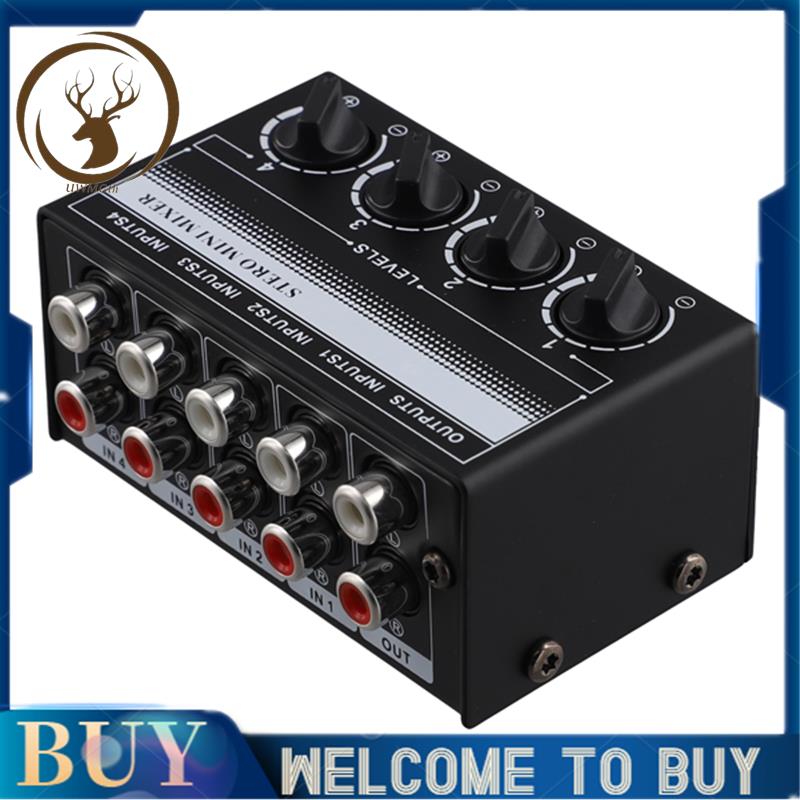 Mini Stereo Audio Mixer 4-Channel Passive Mixer Portable Audio Mixer Lotus Socket Input for Live Studio CD Players