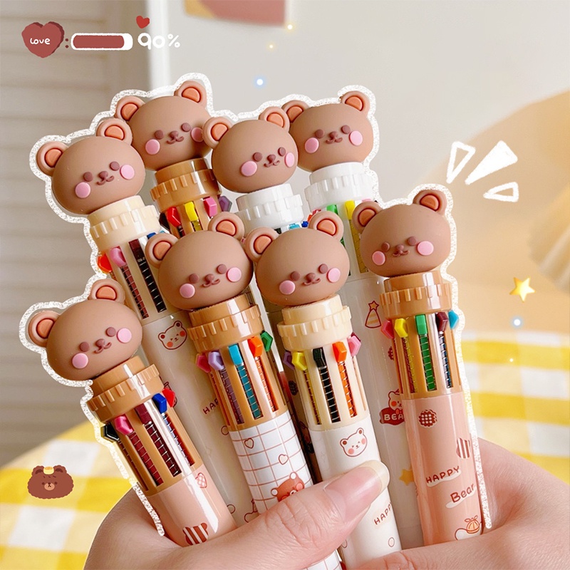 Cute Bear Ten Colors Ballpoint Pens Children's Drawing Colorful Doodle Pen Student Writing Tools Children's Holiday Gifts