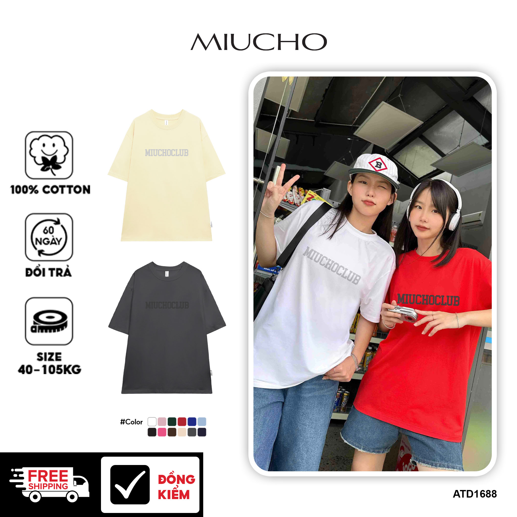 Áo thun nữ Local Brand form rộng chất vải cotton thoáng mát cổ tròn ATD1688 Miucho in basic