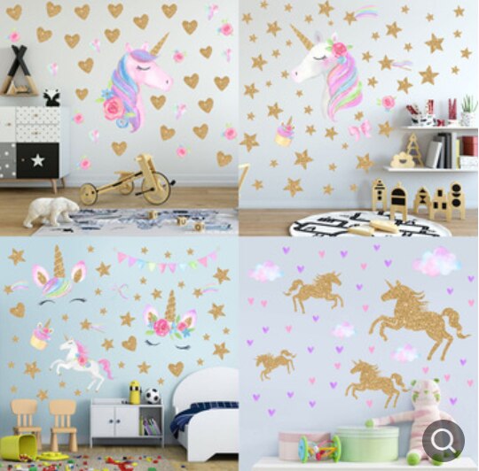 Cartoon unicorn horse star heart pattern wall stickers children