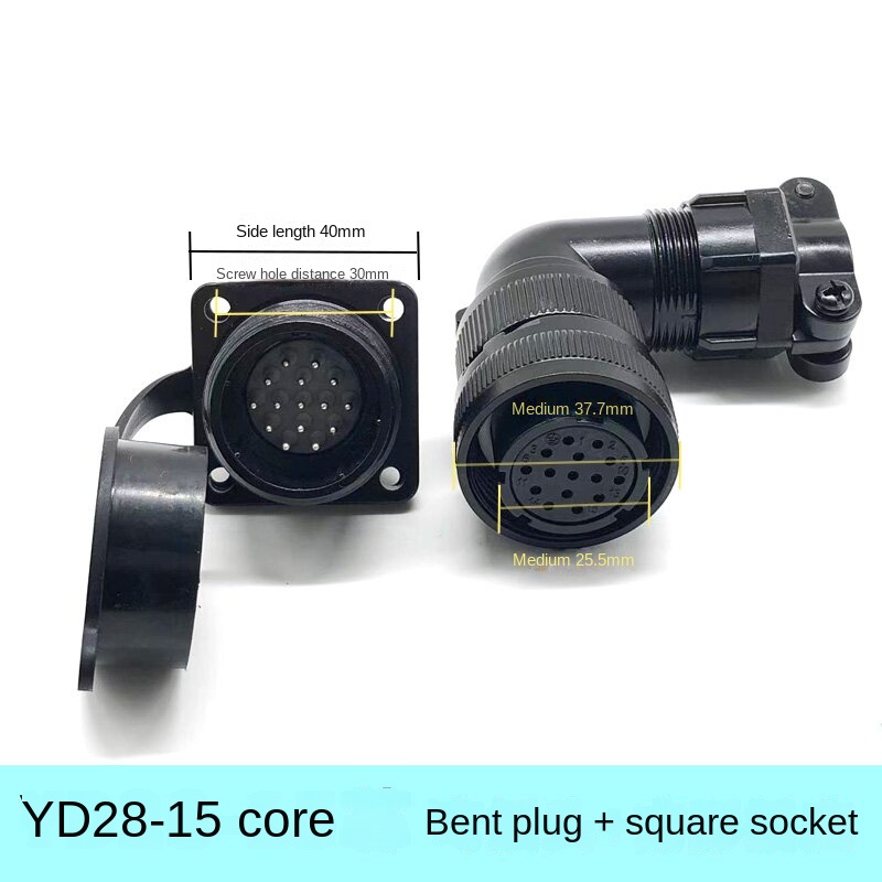 YD28/Y18/Y32 | Đầu Nối-Ổ Cắm Vuông YD28-15 Lõi Cong | Tùy chọn: 4 Lõi, 7 Lõi, 15 Lõi, 19 Lõi | Ổ Cắm Vuông + Đầu Cắm Thẳng/Vuông Góc
