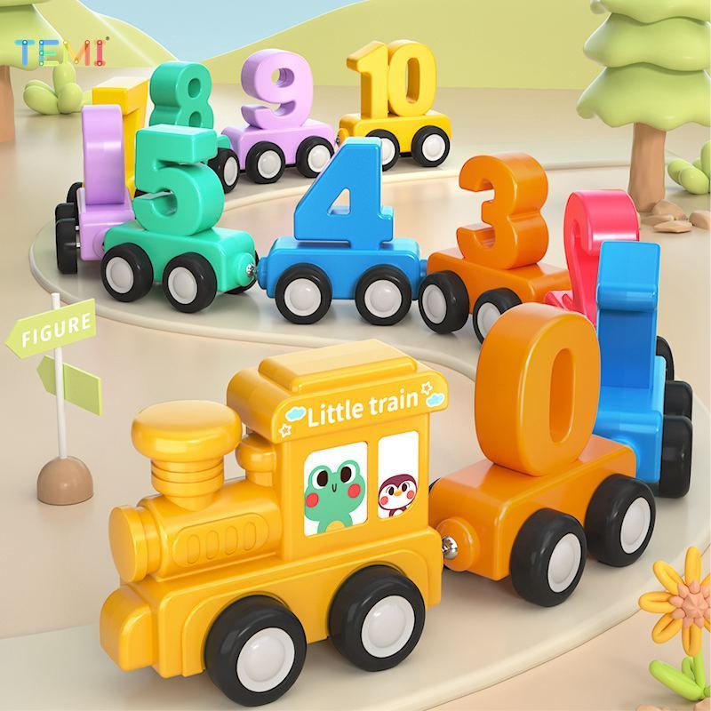 Temi Xe lửa bằng gỗ từ tính Đồ chơi kỹ thuật số Xếp hình Đồ chơi lắp ráp học tập cho trẻ em