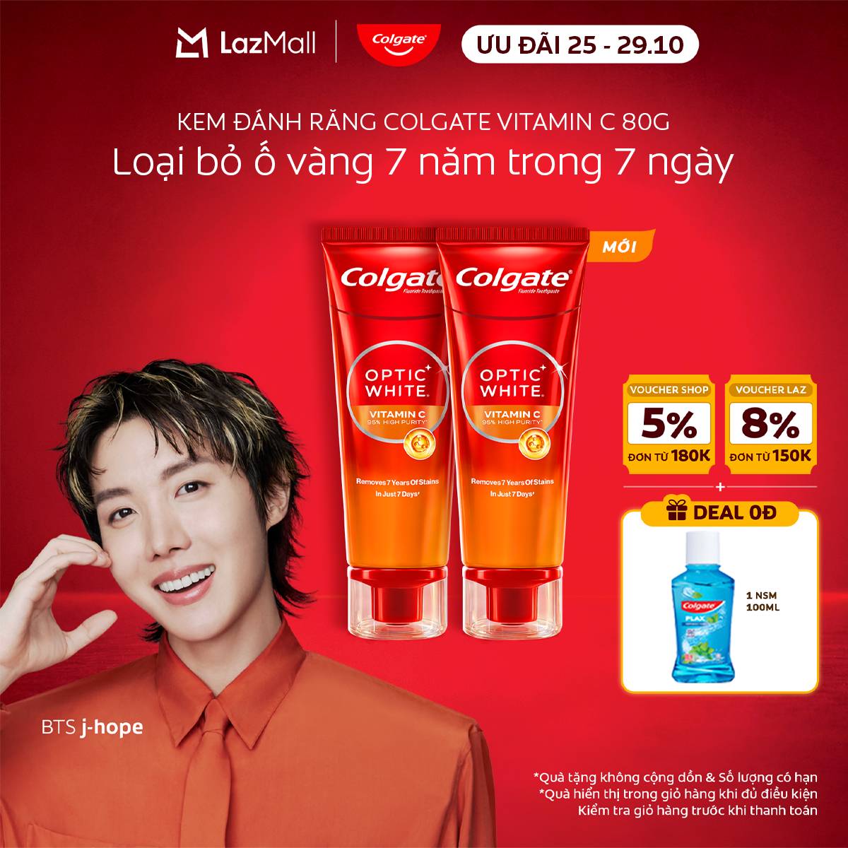 Kem đánh răng Colgate  trắng răng Optic White Vitamin C độ tinh khiết cao, loại bỏ vết ố cứng đầu lâu năm trong 7 ngày 80g/ tuýp