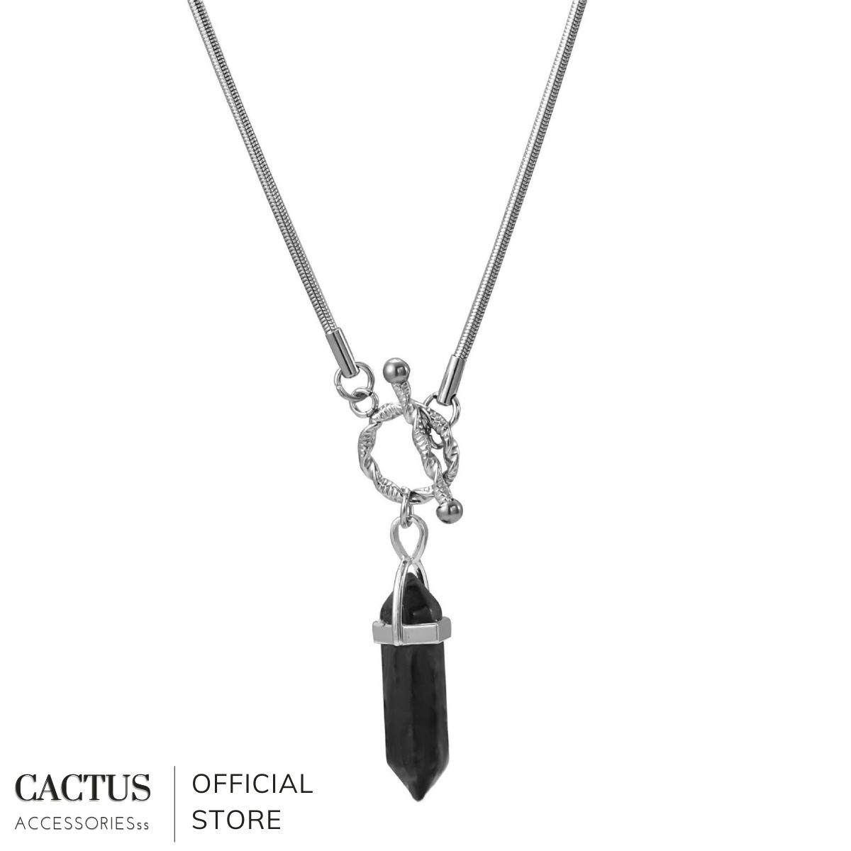 Dây chuyền mặt đá thạch anh đen khóa OT - Cactus Accessoriess