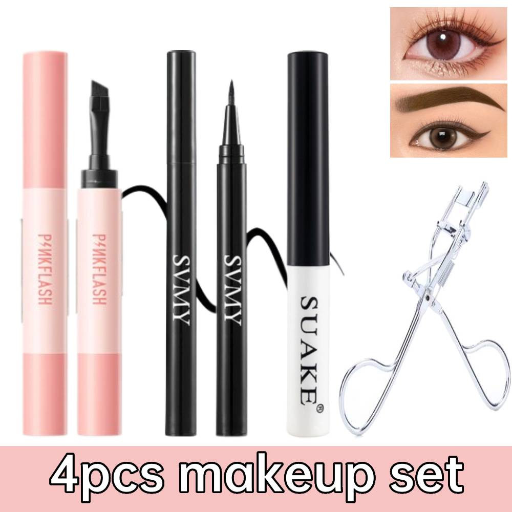 KK Beauty 4 sản phẩm Bộ trang điểm Kem lông mày + Mascara không thấm nước + kẻ mắt + Kẹp lông mi Bộ trang điểm
