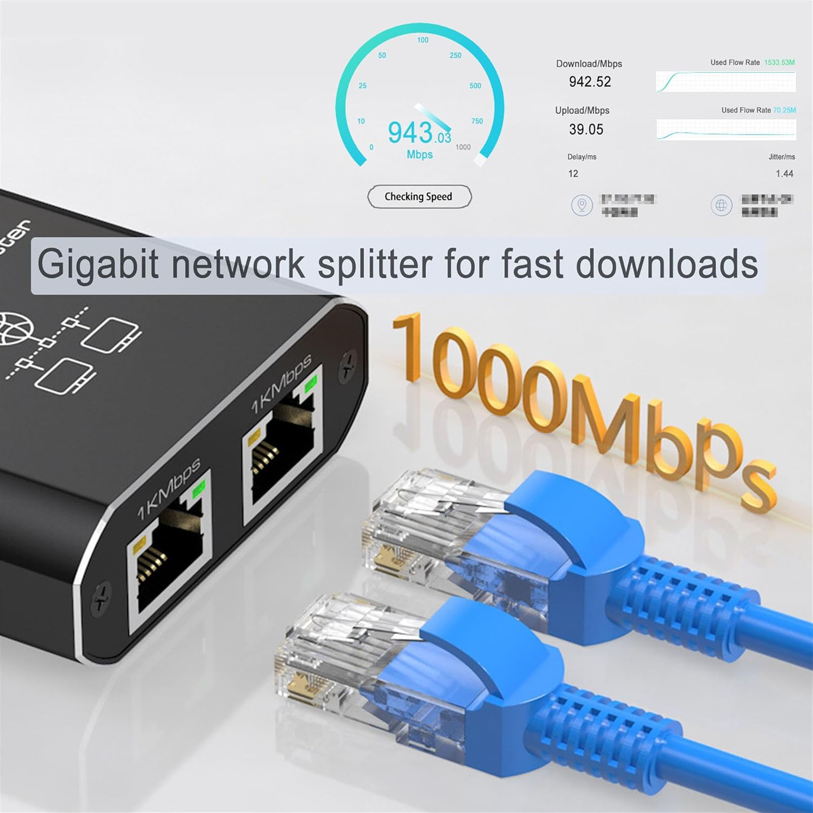 Bộ chia Ethernet dùng nguồn USB ổn định Plug and Play 1000Mbps hiệu quả Gigabit Internet SPLITTER đen cho Router cho máy tính để bàn