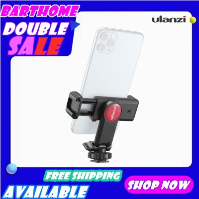Ulanzi Rotatable Tripod Phone Holder Clamp Clip Mount Adapter with 1/4 Hot Shoe Microphone Mount Cold Shoe 360 Degree Rotatable